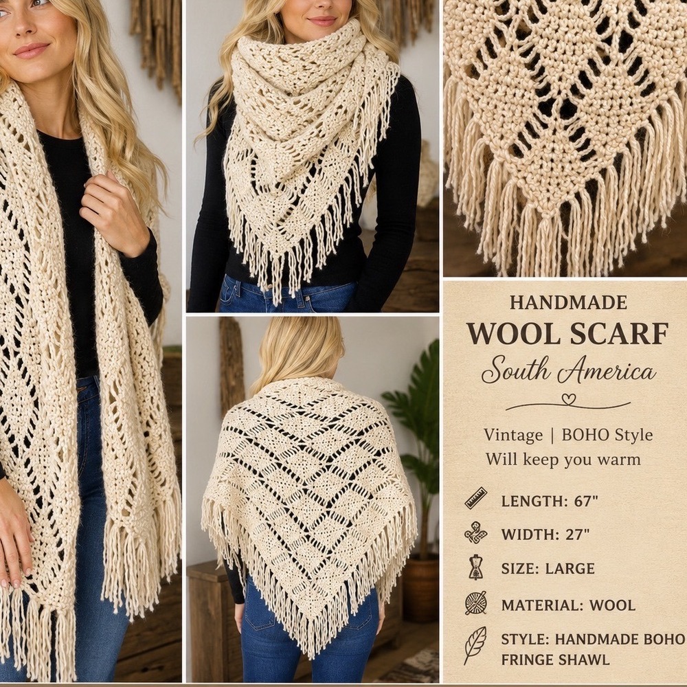 Handmade South American Wool BOHO Shawl Scarf Wrap –‎ Vintage